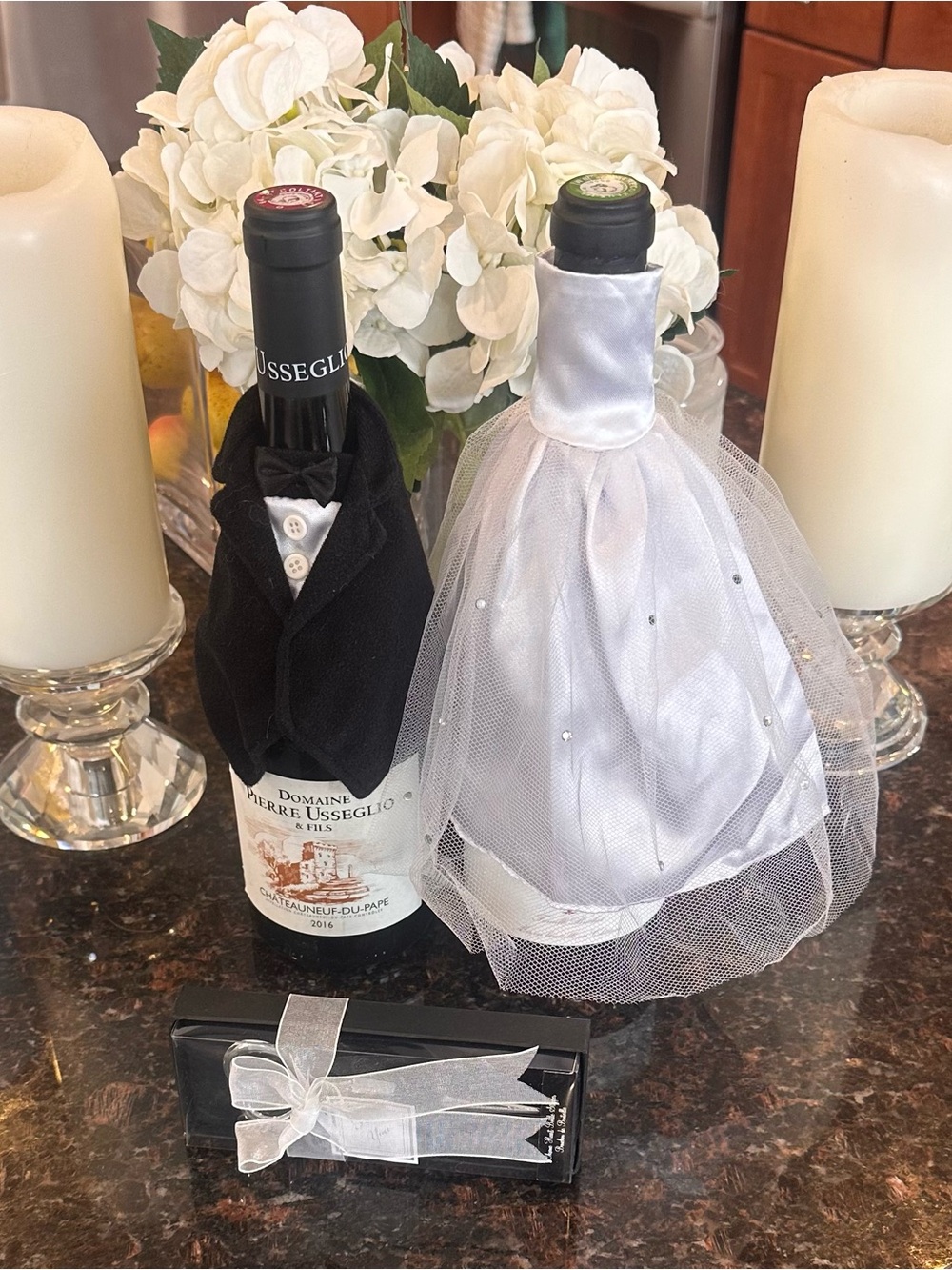 Kate Aspen Heart Shaped Bottle Stopper & Bride & Groom Wine Covers